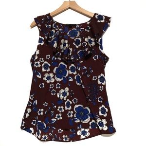 Banana republic floral burgundy blouse ruffle neck